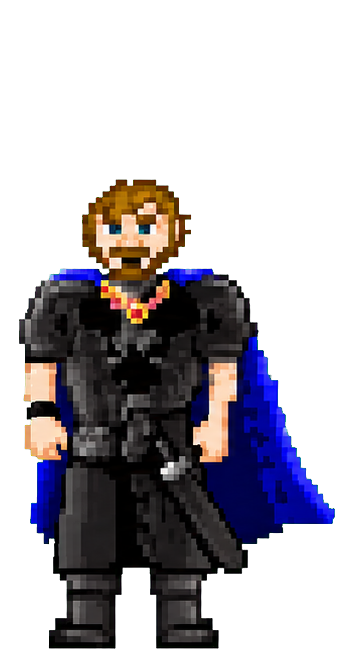 Guerrier en armure noire et cape bleue